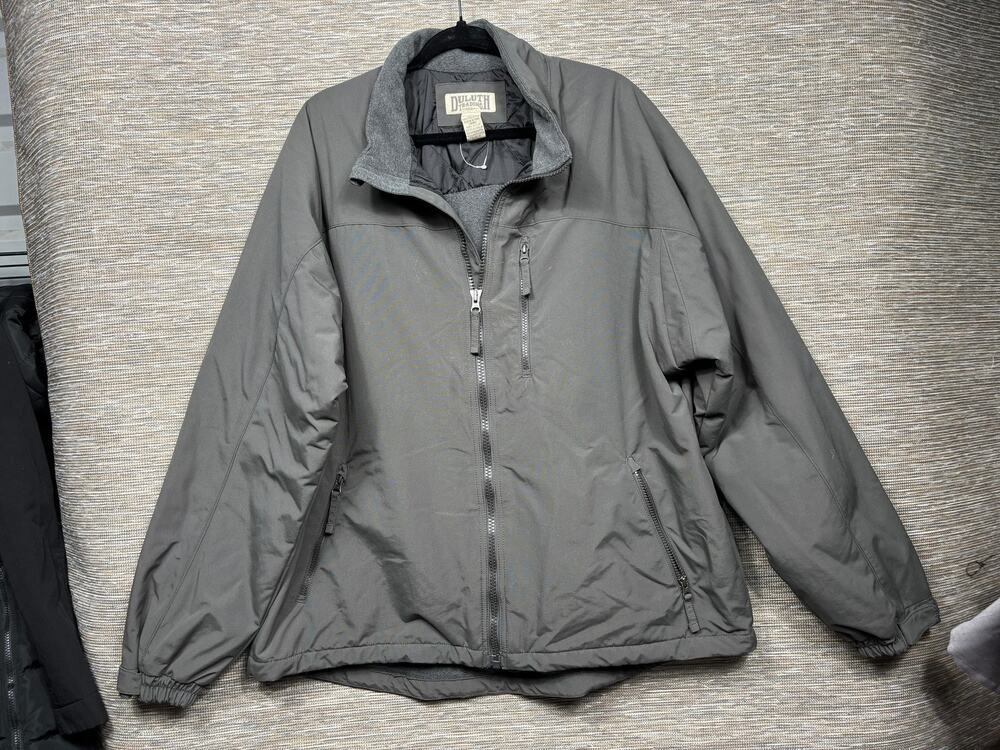 Duluth Trading Co Jacket Mens XL Gray Windbreaker Zip Pockets Lined Insulated